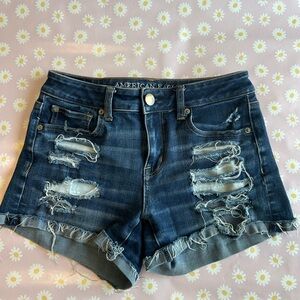 American Eagle Outfitters Blue Distressed Jean Shorts
